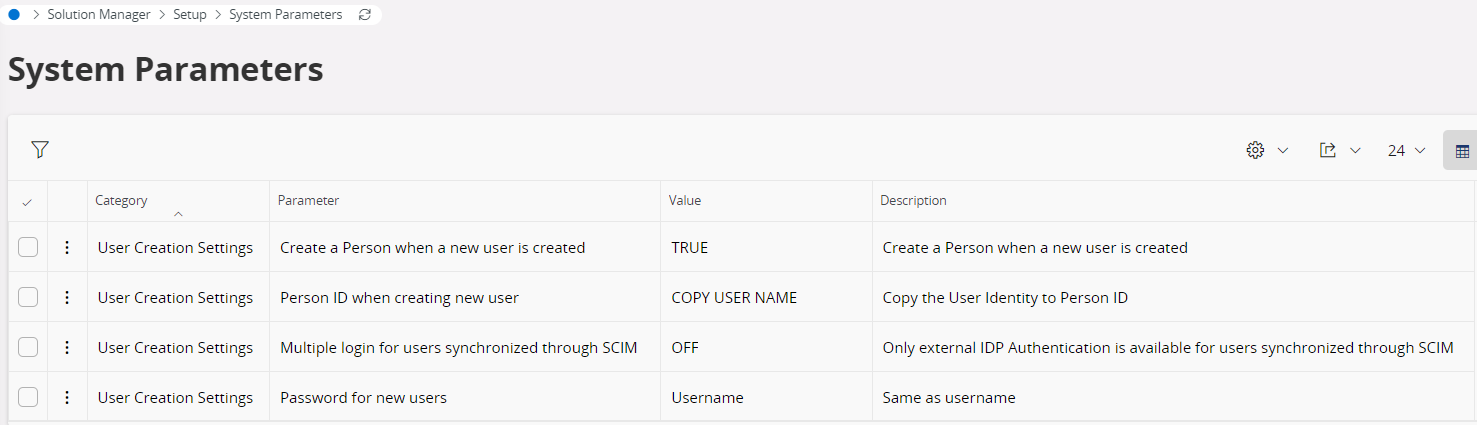 User Creation Settings