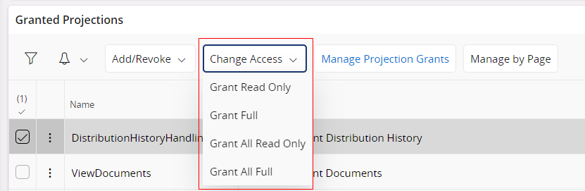 Change Access Level for a Projection page