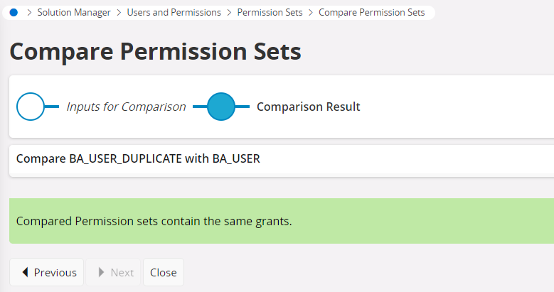 Compare Permission Sets Page