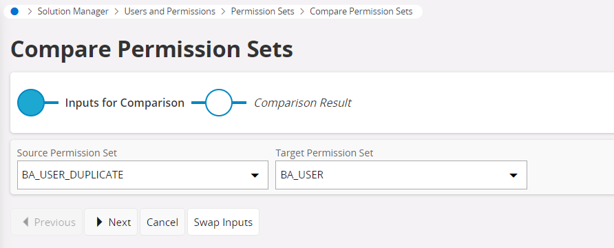 Compare Permission Sets Page