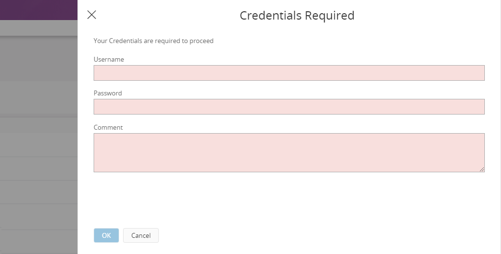 Security Checkpoints in IFS Aurena - Credentials dialog