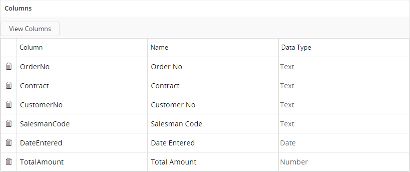 Projection Data Source Column