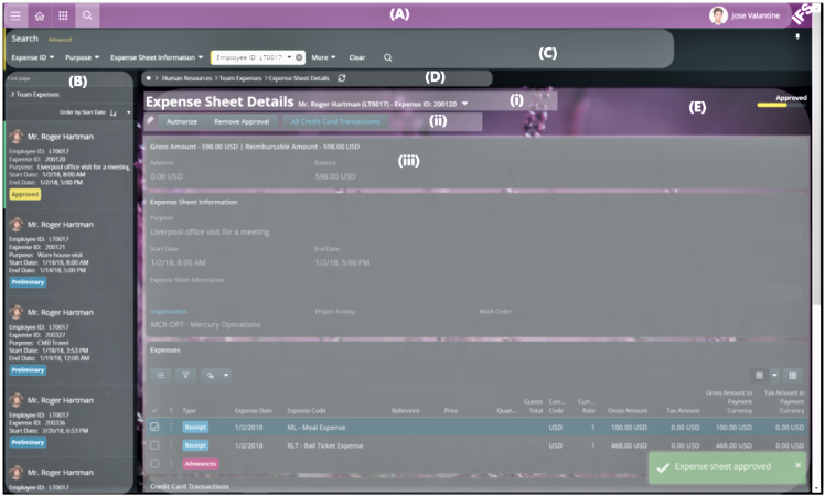 IFS Cloud Web User Interface Major Components